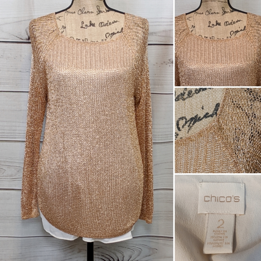 CHICO'S Copper Mesh over Polyester Shell Sz 2...
